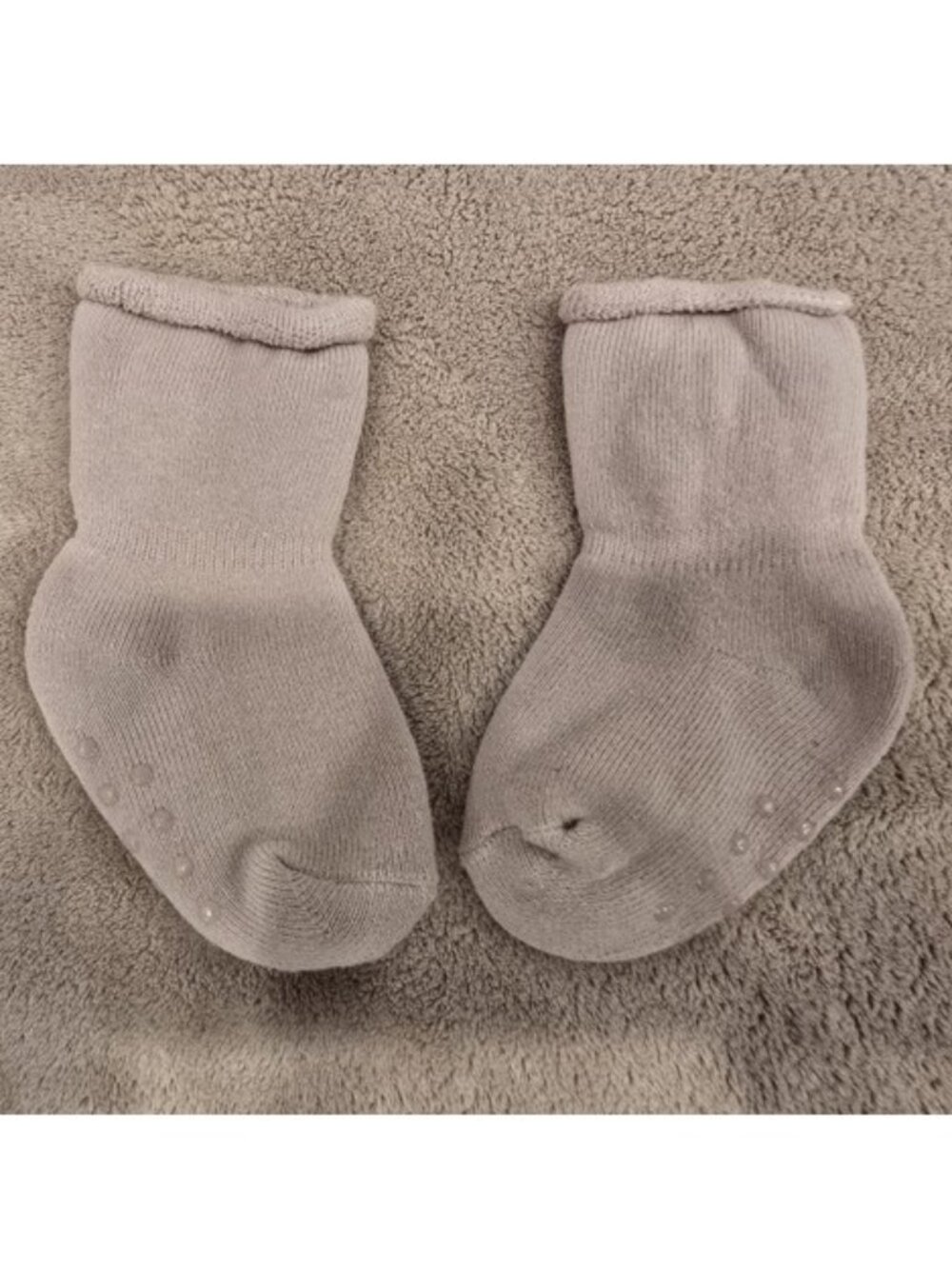 Soft Baby Socks in a Neutral Beige/Taupe Color With Rolled Cuffs